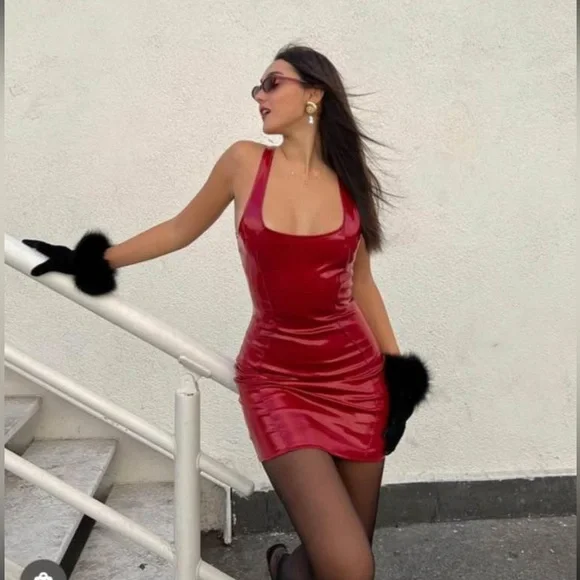 Red Latex Dress - Picture 1 of 3